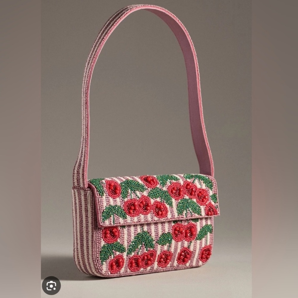 Anthropologie (MAEVE) Fiona Beaded Bag - Cherries